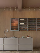 Wandpaneel in Holzoptik, Eiche Hell, montiert in Verkaufsbereich mit Tresen, Lampe und Schrank