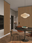 Wandpaneel in Holzoptik, Eiche Natur, montiert an zwei Wänden in Küche/Esszimmer