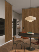 Wandpaneel in Holzoptik, Nussbaum, montiert an zwei Wänden in Küche/Esszimmer