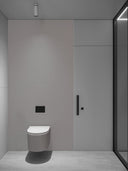 Wandpaneel in Lederoptik, Grau, montiert hinter einer Toilette im Bad