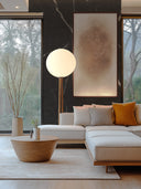 Wandpaneel in Marmoroptik, Calacatta Schwarz, montiert über Sofa, Wohnzimmer