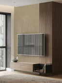 Wandpaneel in Steinoptik, Beton Beige, installiert hinter Fernseher