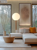 Wandpaneel in Steinoptik, Beton Creme, montiert über Sofa, Wohnzimmer