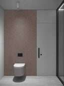 Wandpaneel in Stoffoptik, Boucle Braun, montiert hinter einer Toilette im Bad